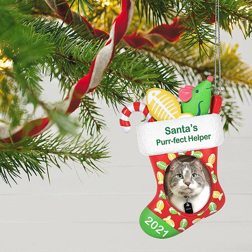 Ornament 2021, Santa's Purr-FECT Helper Cat Stocking Photo Frame