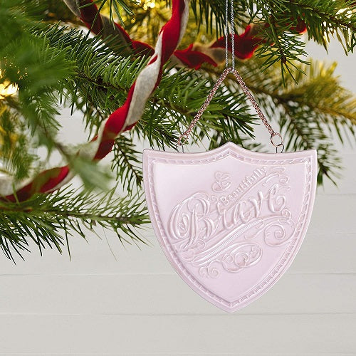 Ornament 2020 Beautifully Brave Pink Shield Porcelain