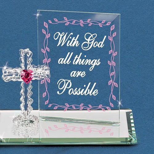 Glass Baron "With God, All Things are Possible" Plaque and Cross