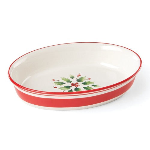 Holiday Hand Paint Stripe Oval Baker by Lenox