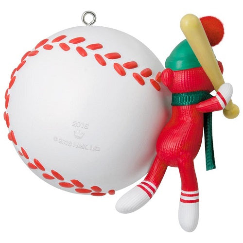 Baseball Star Sock Monkey 2018 Personalization Ornament