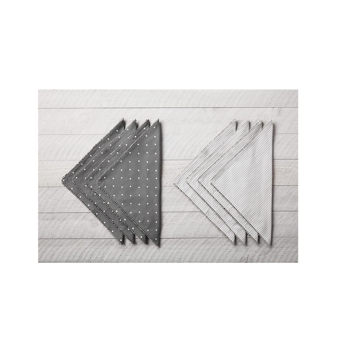 Mud Pie Gray Stripe Pom Napkin Set