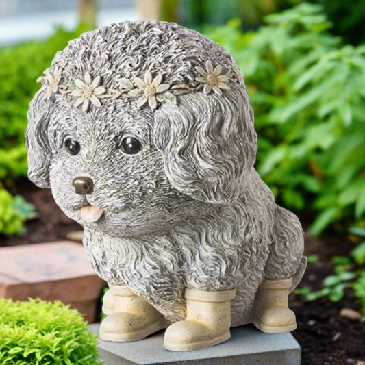 Roman Pudgy Pal Dog in Rain Boots Garden Statue