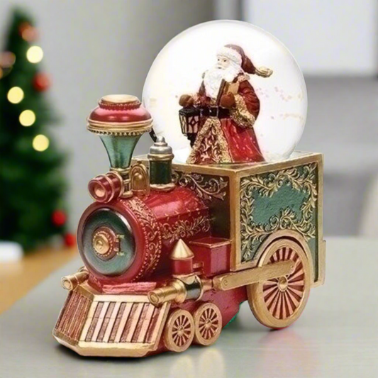 Roman Musical Santa Red Train with Faberge Detail Glitterdome