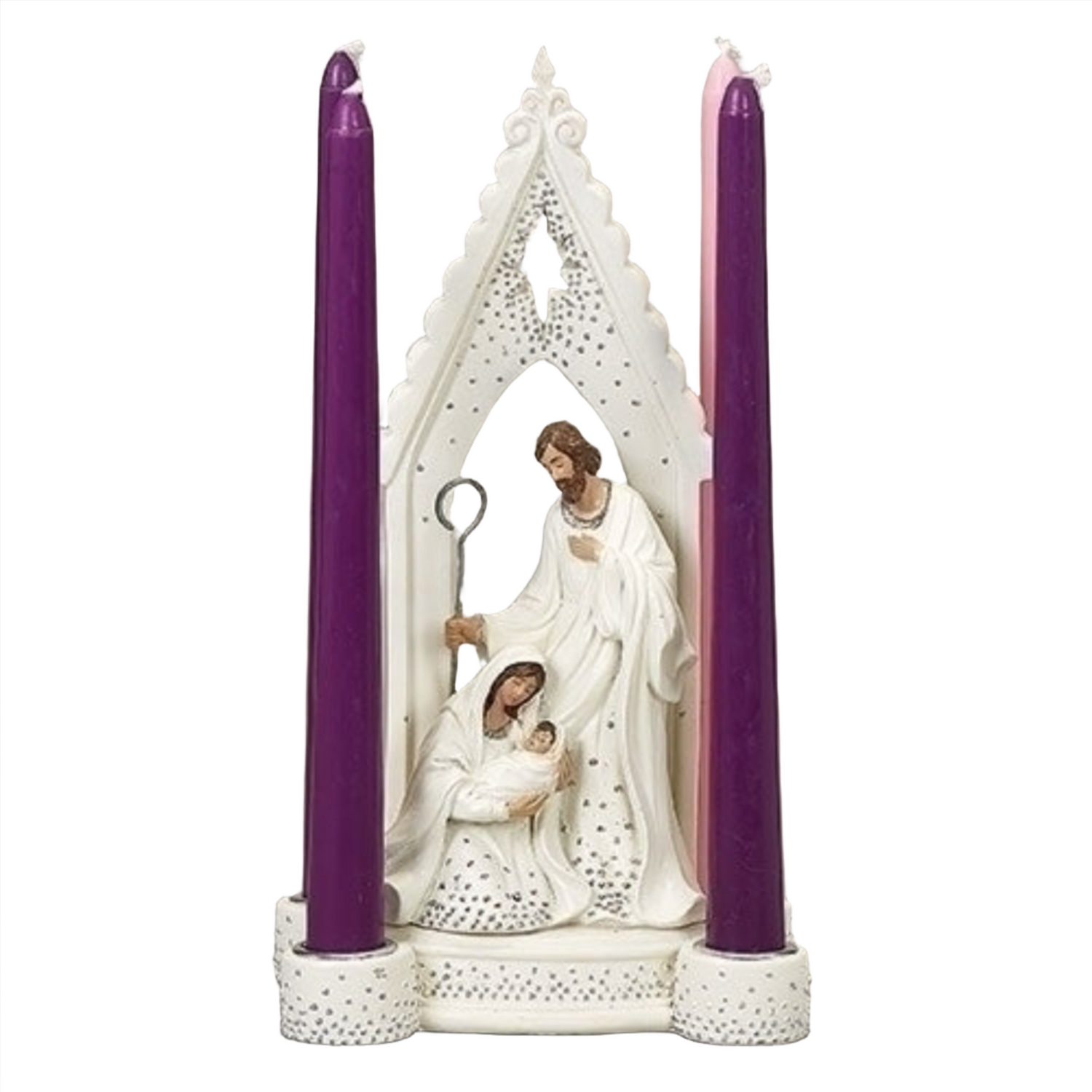 Roman Holy Family Advent Silver Dot Candle Holder (candles not included)