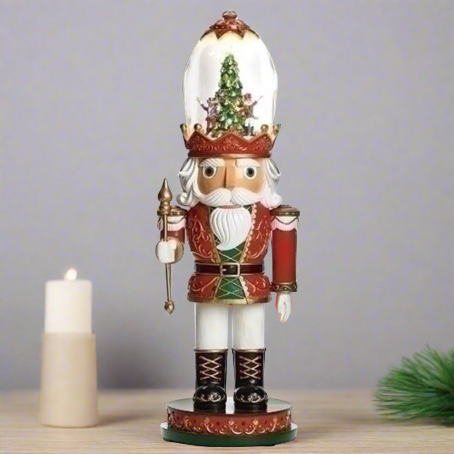 Roman Music LED Nutcracker with Rotating Scene inside Clear Hat