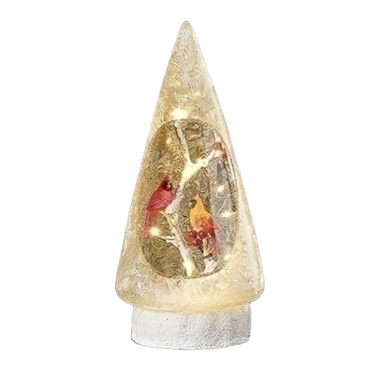 Roman LED Glass Tree With Holly And Cardinal