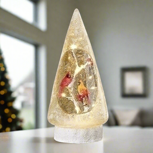 Roman LED Glass Tree With Holly And Cardinal