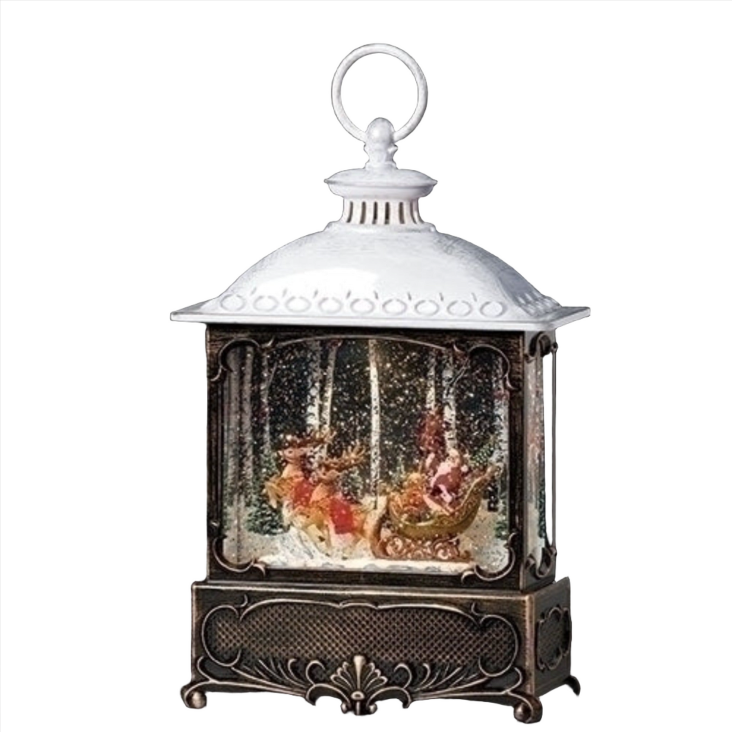 Roman Santa Sleigh Led Swirl Lantern With Printed Art