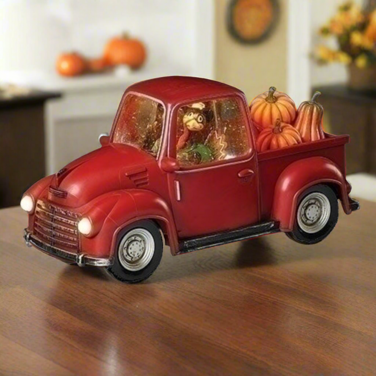 6"H LED Swirl Pilgrim Turkey Truck With Pumpkins