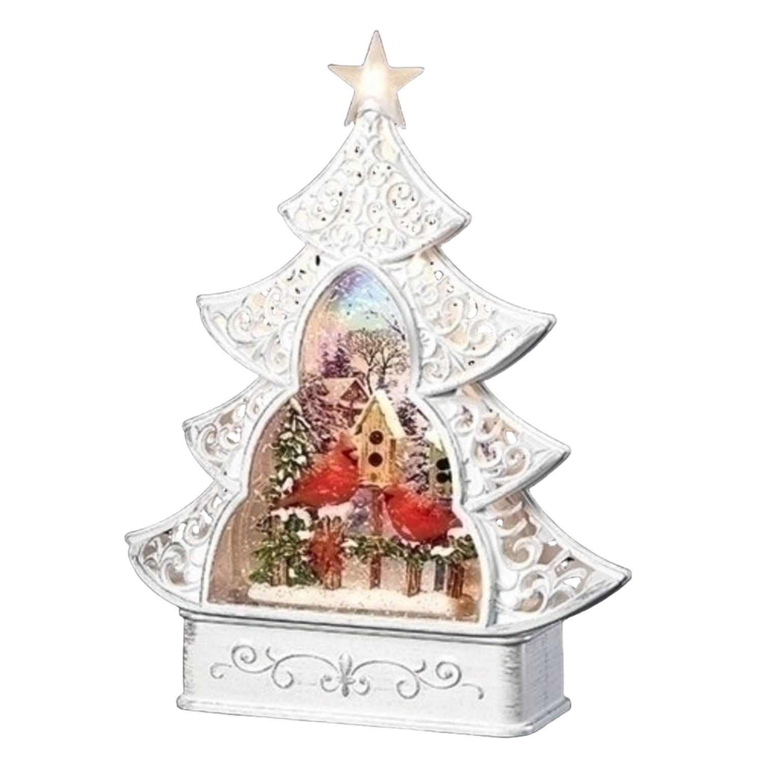 Roman Christmas Tree Cardinal Printed Scene LED Swirl Dome