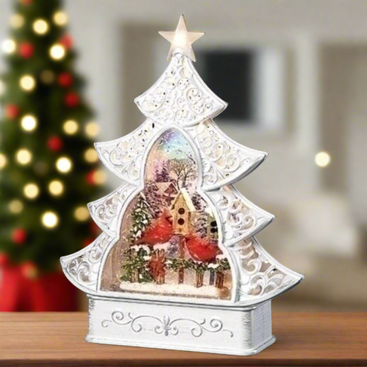 Roman Christmas Tree Cardinal Printed Scene LED Swirl Dome