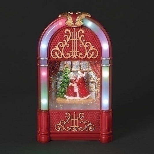 Juke-box tourbillonnant éclairé romain dansant le Père Noël et la Mère Noël, hauteur 9,75 pouces, plastique