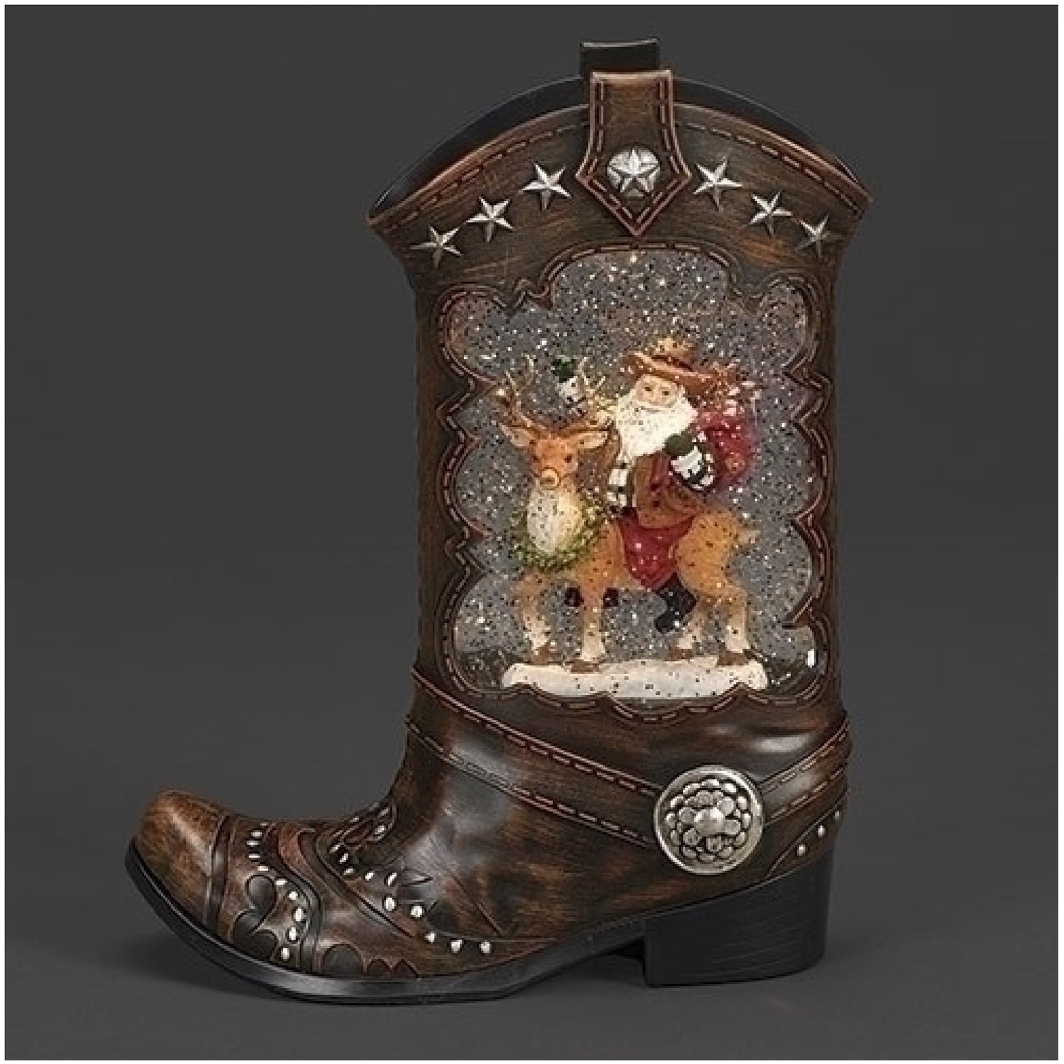 10" LED Swirl Boot with Santa Riding Deer Inside