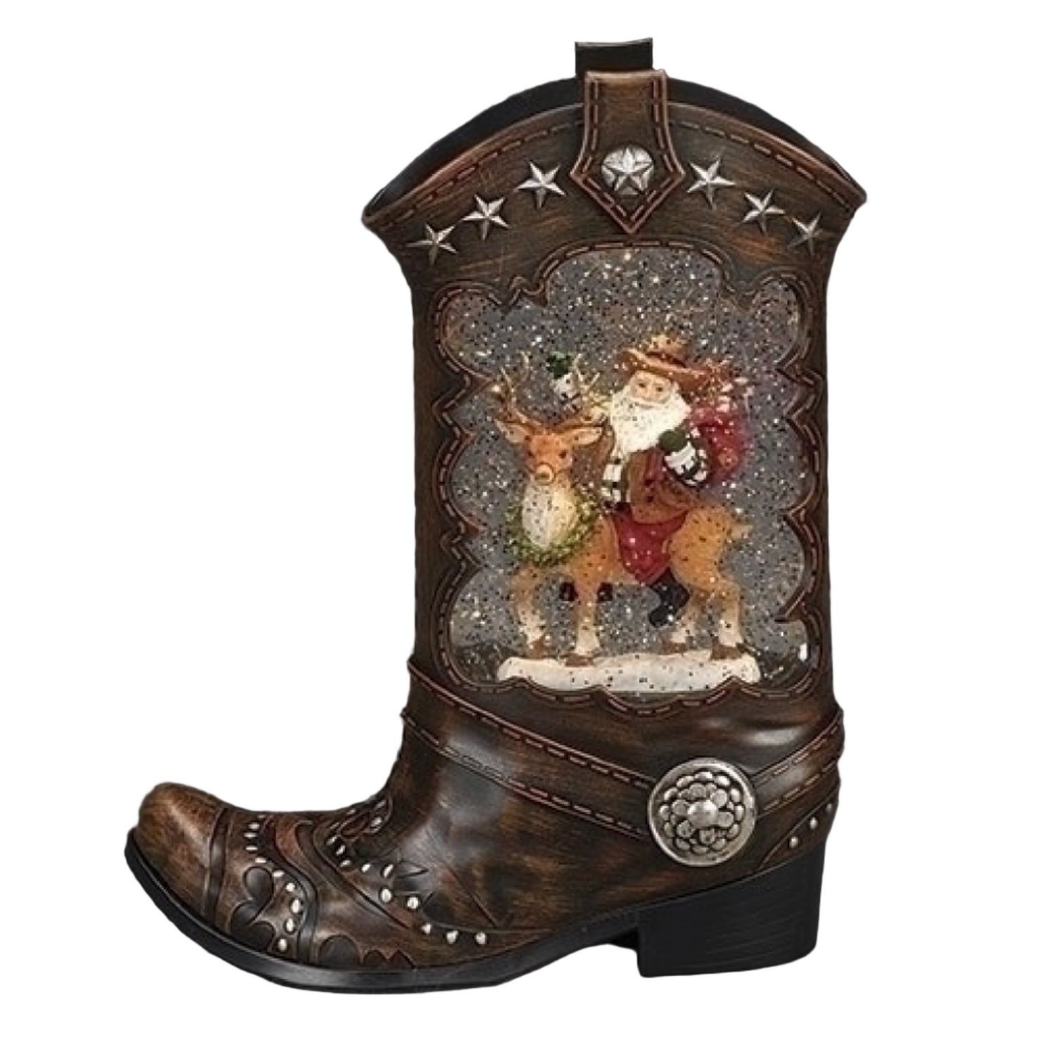 10" LED Swirl Boot with Santa Riding Deer Inside