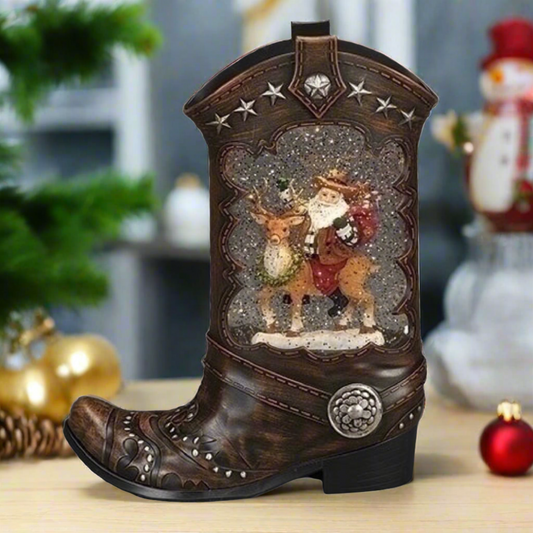 10" LED Swirl Boot with Santa Riding Deer Inside