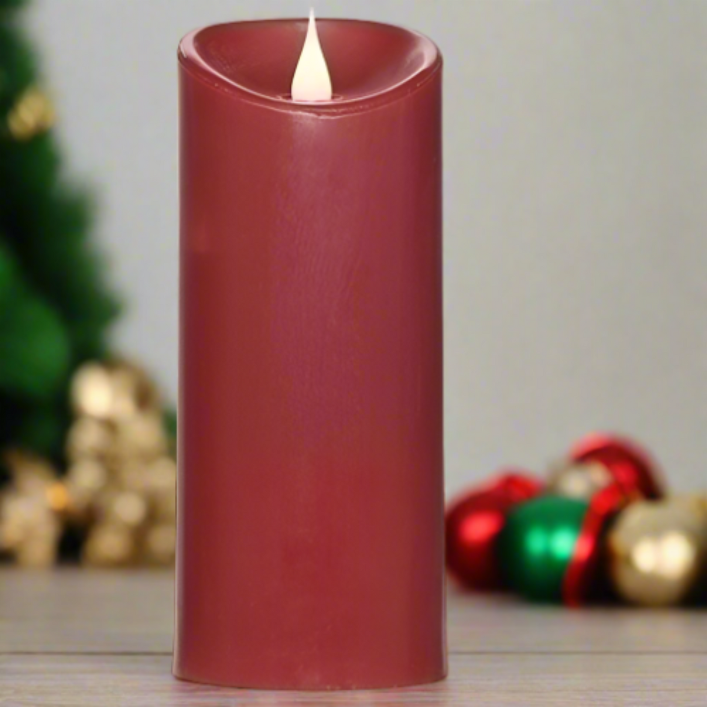 Roman Flameless LED Candle 7"H Red Smooth Pillar Outdoor 3-D Motion