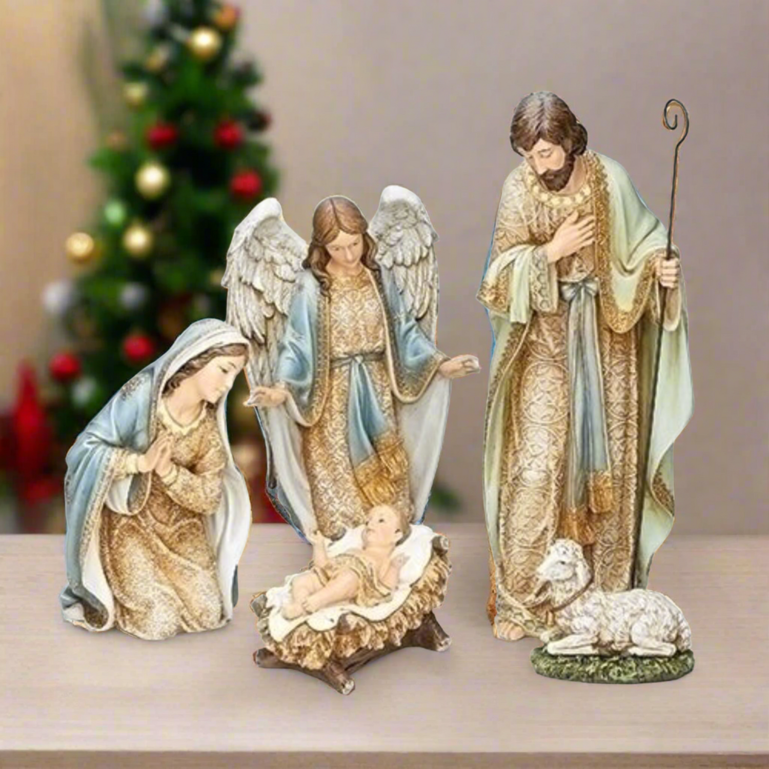 Roman 21.75" 5PC ST Adorned Holy Family With Angel, Lamb