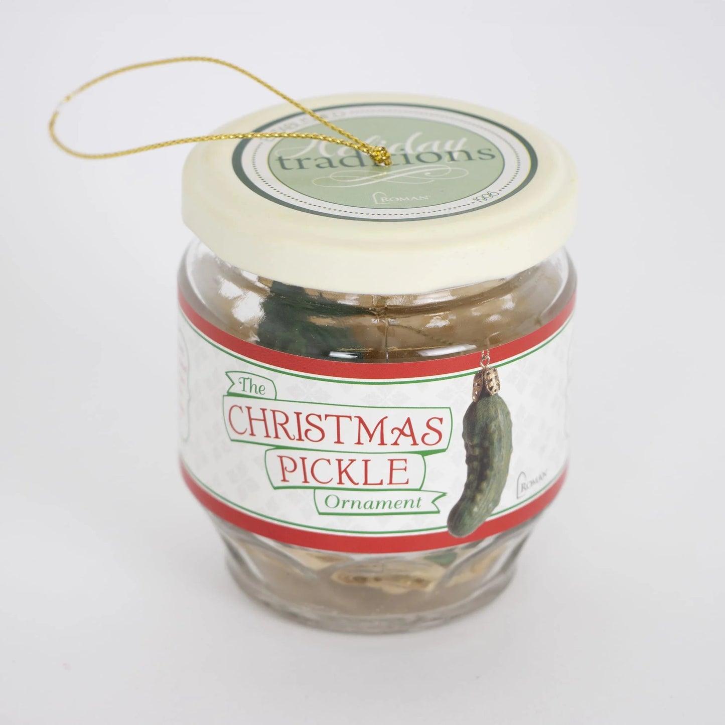 Roman Holiday Traditions Christmas Pickle Ornament in a Glass Jar Set