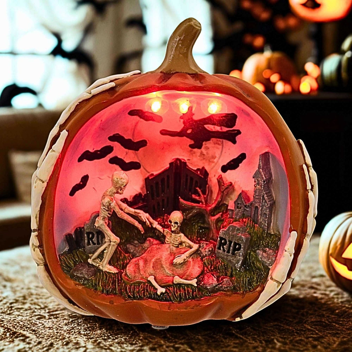 Roman Halloween Lighted Orange Pumpkin Scenic Haunted Jack O Lantern
