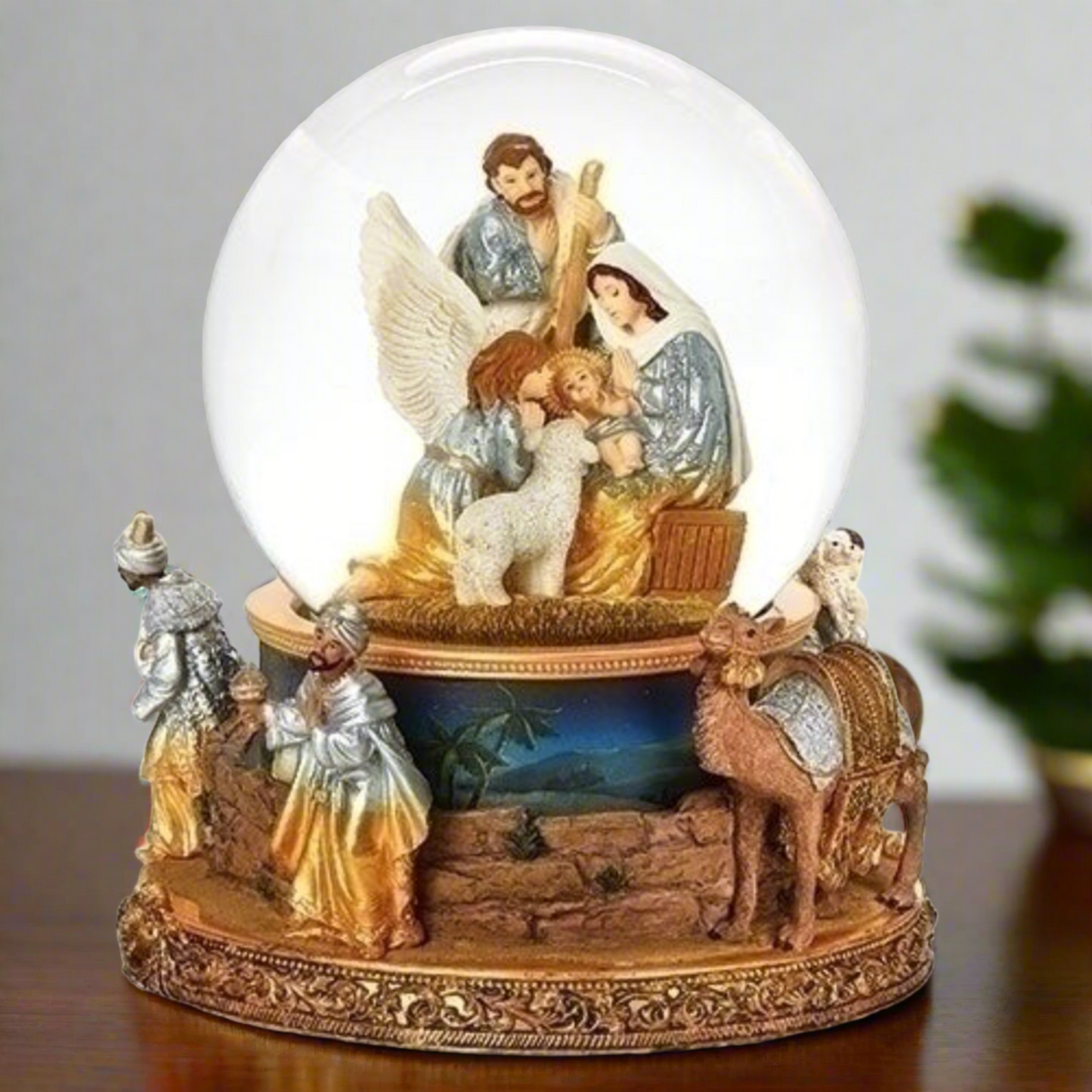 Roman Nativity Double Rotating Wind Up Musical Water Globe