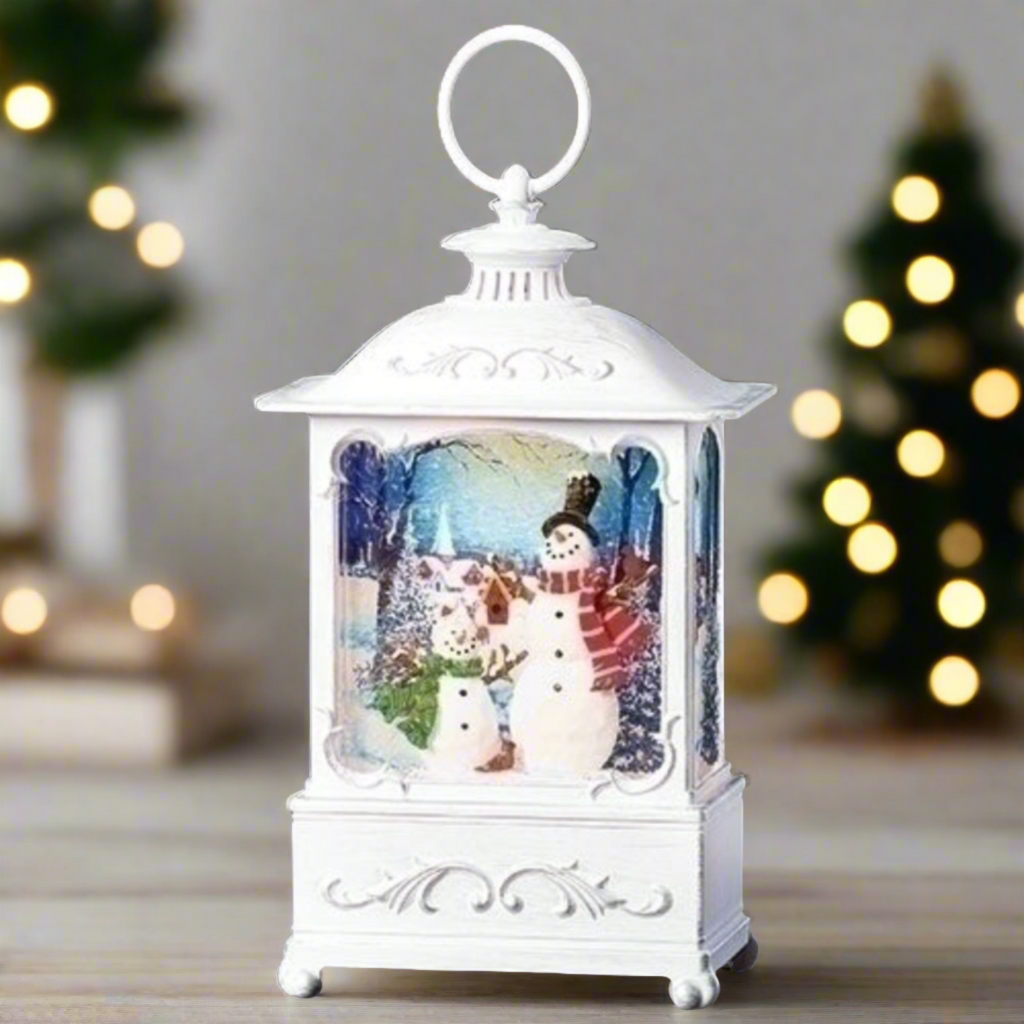 Roman Snowmen Lantern Printed Art Scene Led Swirl Water Dome