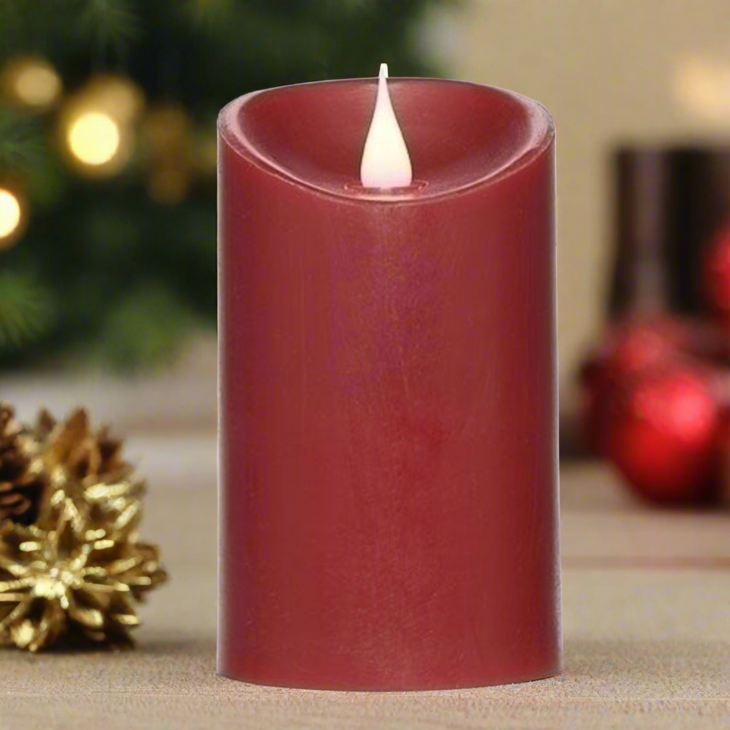 Roman Flameless LED Candle 5"H Red Smooth Pillar Outdoor 3-D Motion