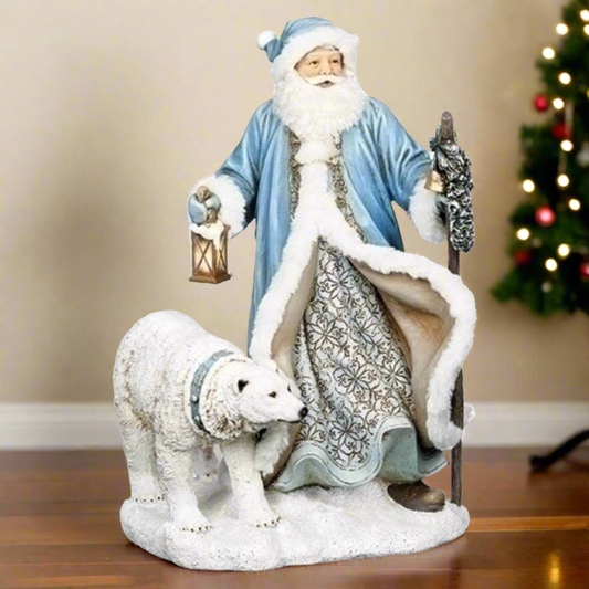 Roman LED Lights Santa with Polar Bear Figurine