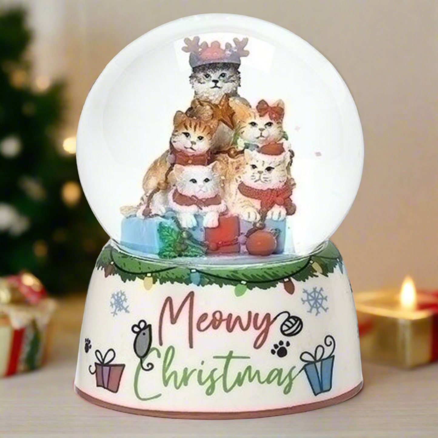 Roman Cat Christmas 100MM Dome In Tree Pile Windup Musical