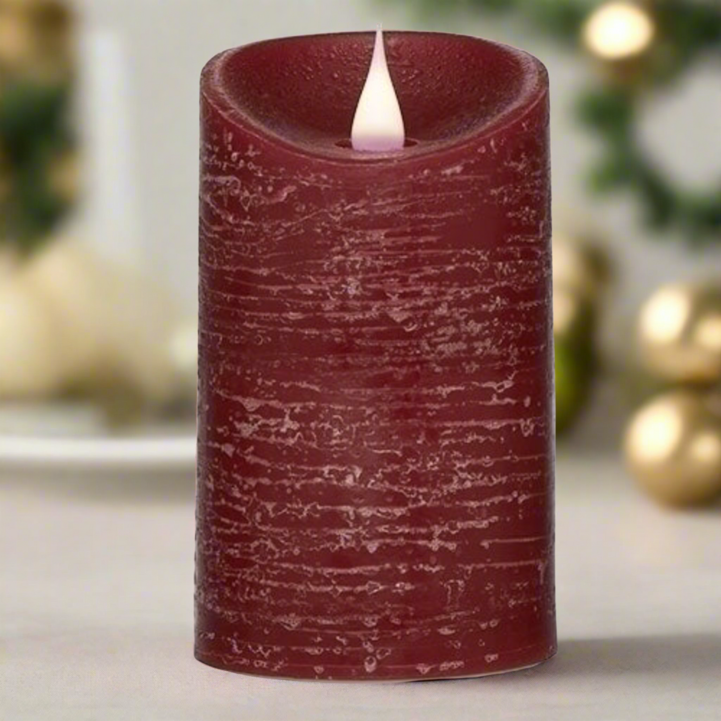 Roman Flameless LED Candle 5"H Red Rustic Pillar Outdoor 3-D Motion