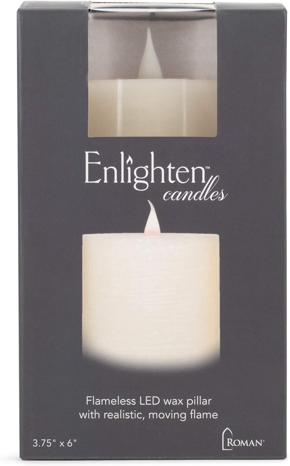 Roman Flameless LED Candle 7"H x 3.75"W Ivory Outdoor Pillar 3-D Motion