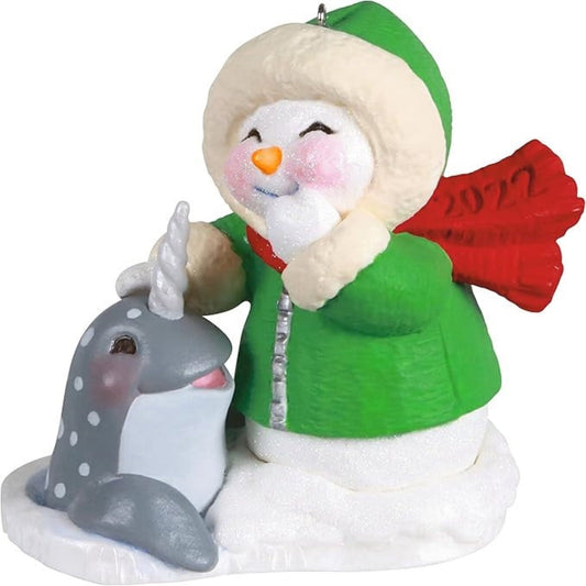 Hallmark Keepsake Ornament 2022 Snow Buddies Snowman and Narwhal