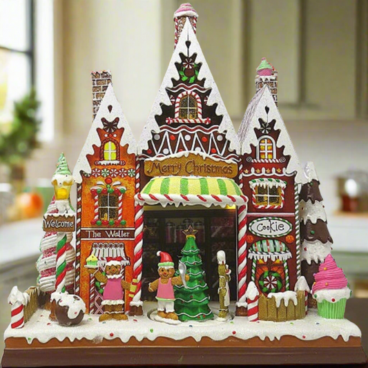 Gingerbread Musical LED 15.5" Rotating Candy Shop