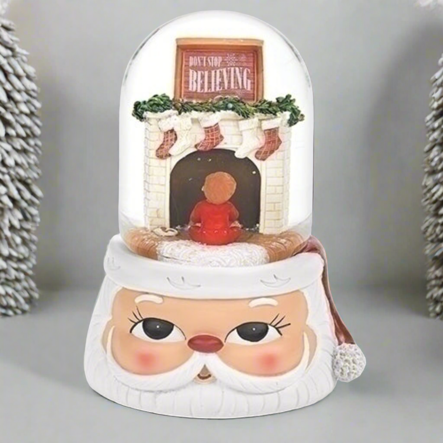 Roman Glitterdome Santa Head & Fireplace Scene