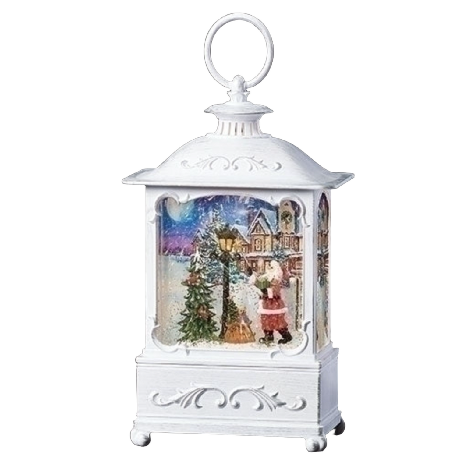 Roman Santa With Lamppost Lantern Printed Scene Led Swirl Water Dome