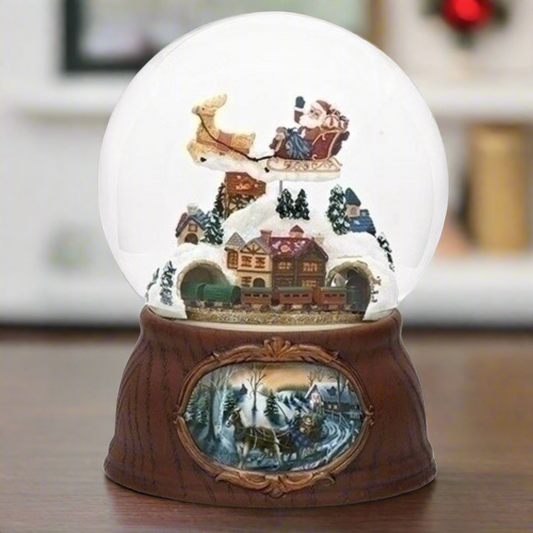 Roman Musical Santa And Train Revolving Snow Globe