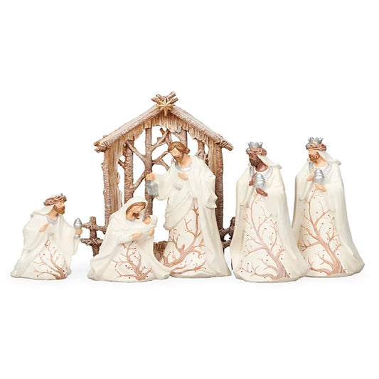 9.5" H nativity berry branch 6 piece set light emitting diode (LED) lantern battery operated not included.