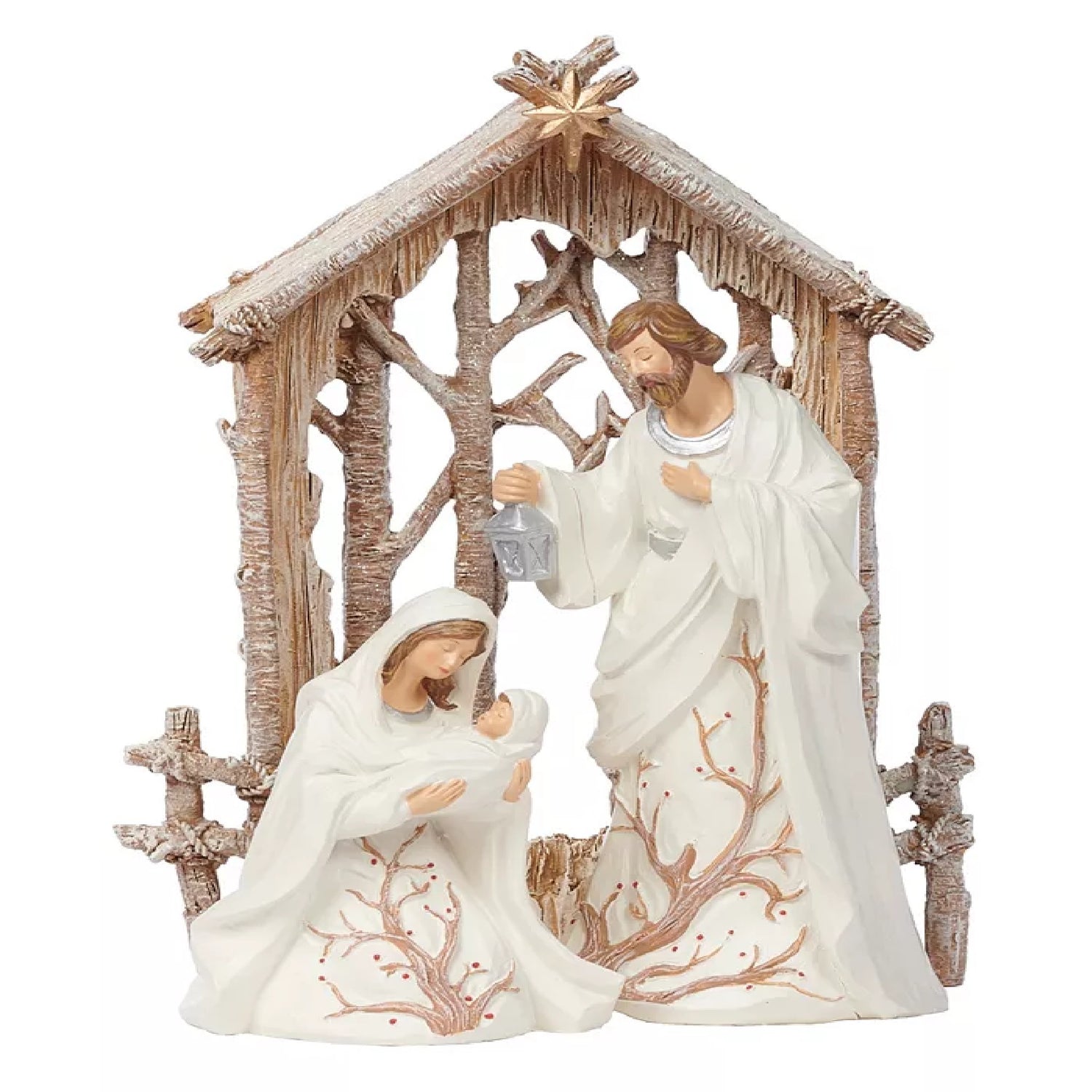 9.5" H nativity berry branch 6 piece set light emitting diode (LED) lantern battery operated not included.