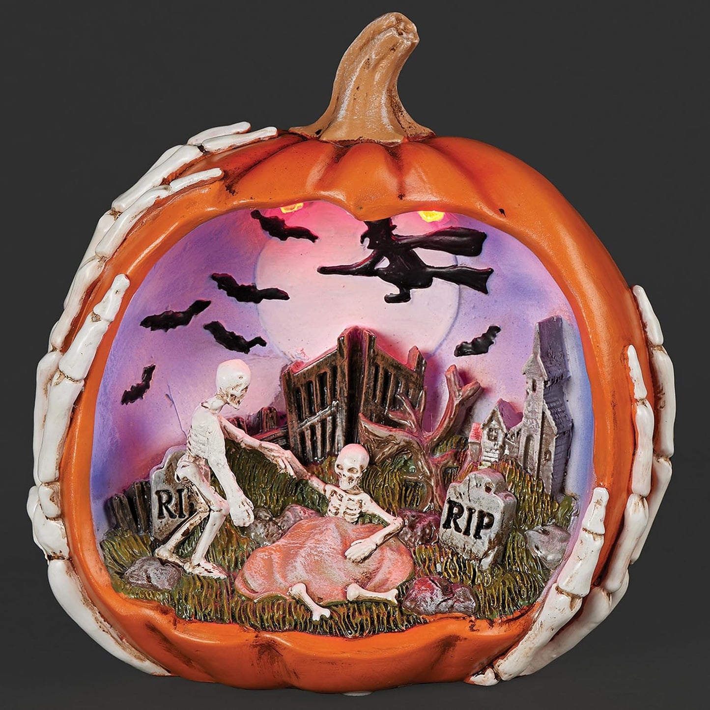 Roman Halloween Lighted Orange Pumpkin Scenic Haunted Jack O Lantern