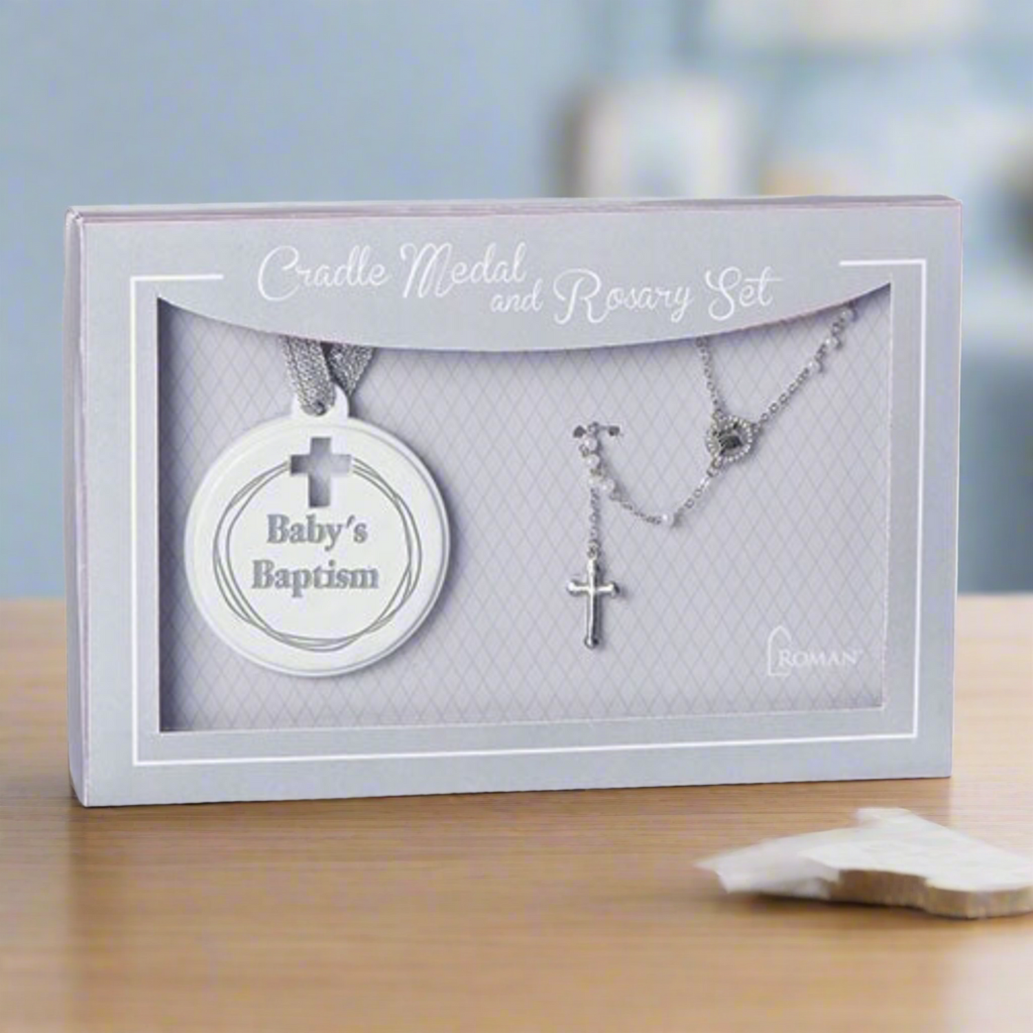 Roman Rosary and Cradle Medal Set Baby Baptism