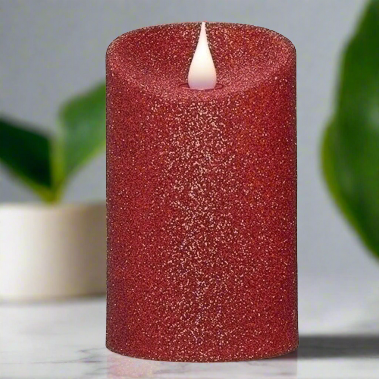 Roman Flameless LED Candle 5"H Red Glitter Pillar Outdoor 3-D Motion