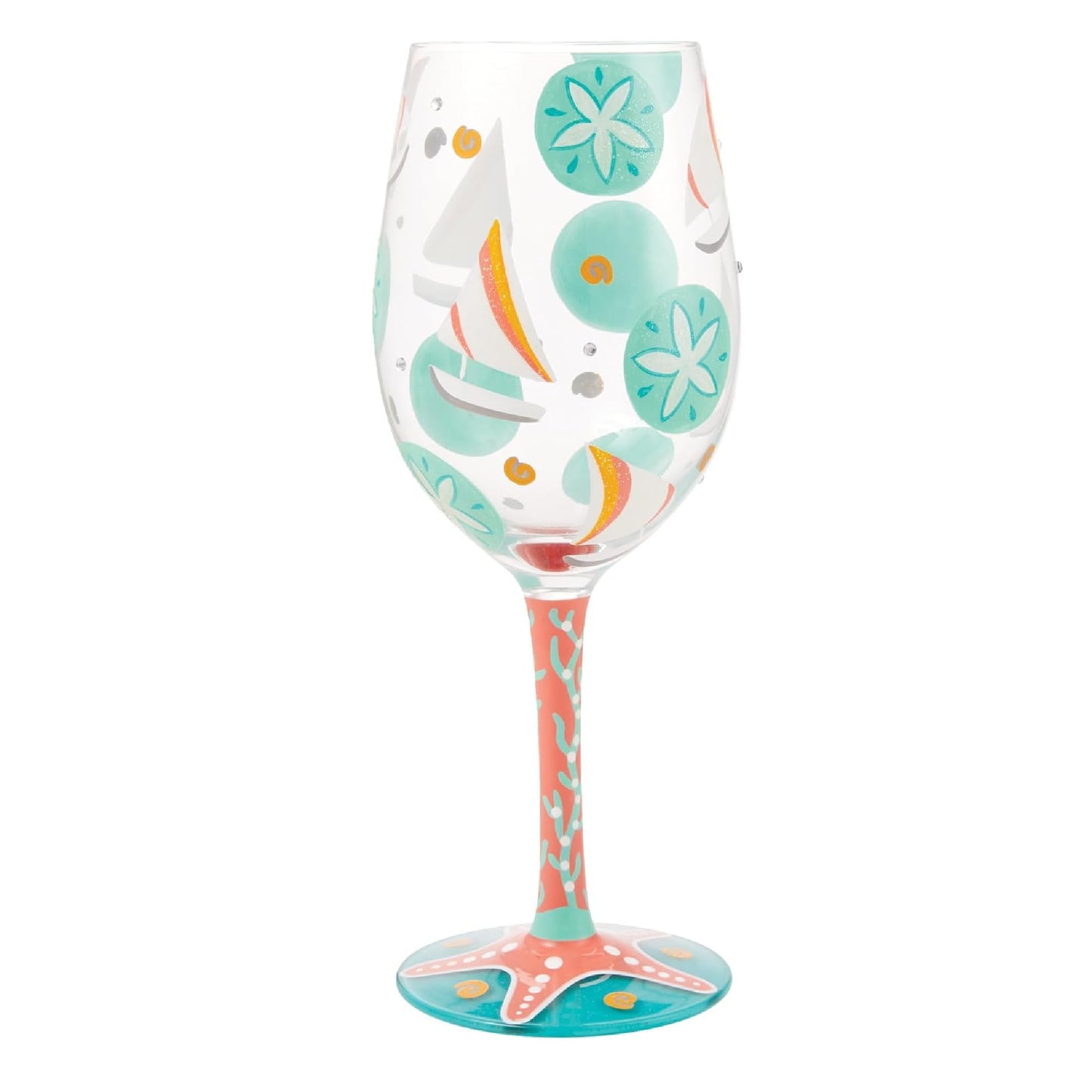 Enesco Lolita Designs Sailboats and Sand Dollars Hand-Painted Artisan Wine Glass, 15 Ounce
