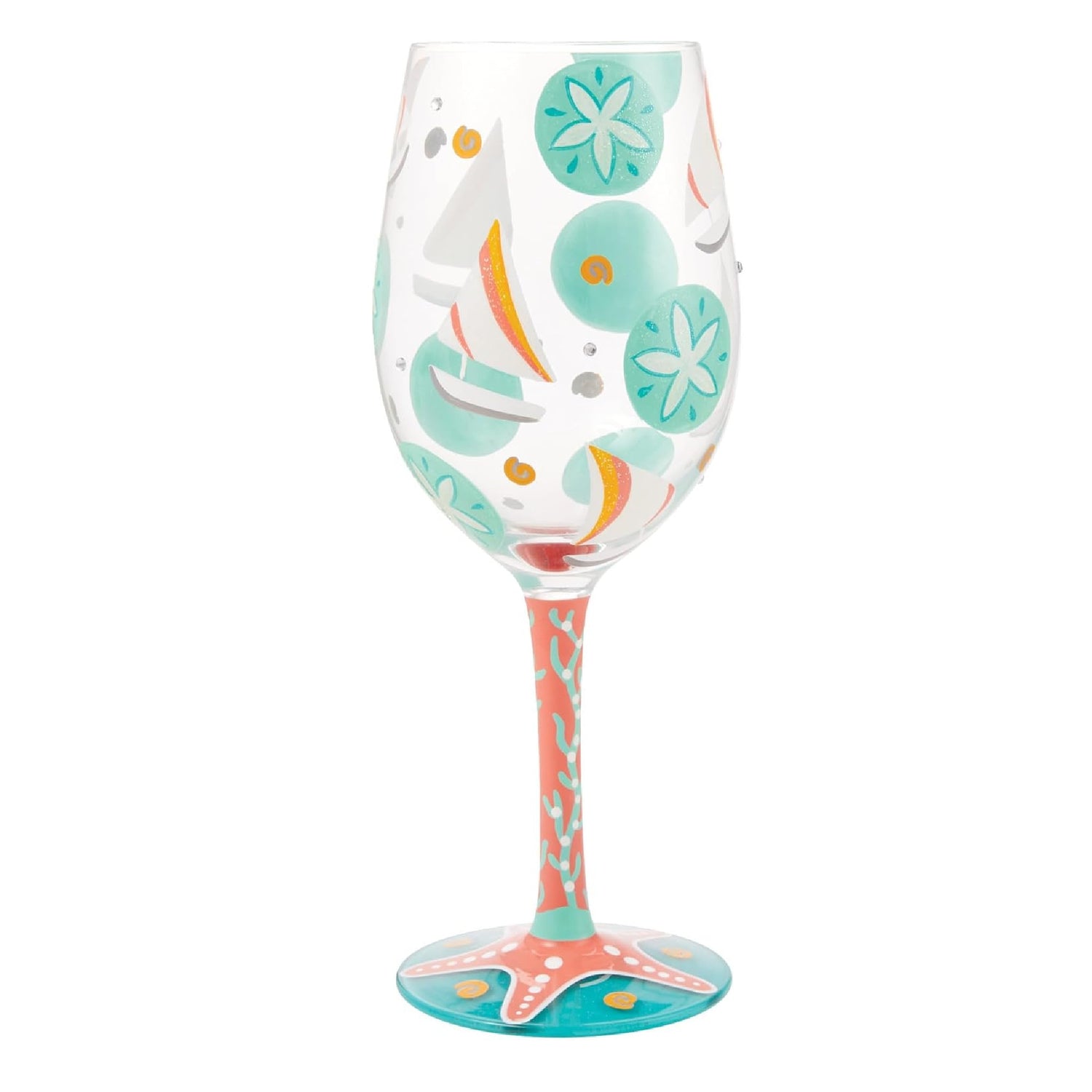 Enesco Lolita Designs Sailboats and Sand Dollars Hand-Painted Artisan Wine Glass, 15 Ounce