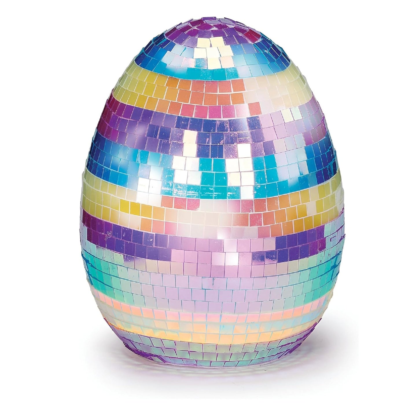 Roman, 5" Striped Mirror Ball Egg, Easter Disco Egg Table Decor, Multicolor Reflective Spring Accent
