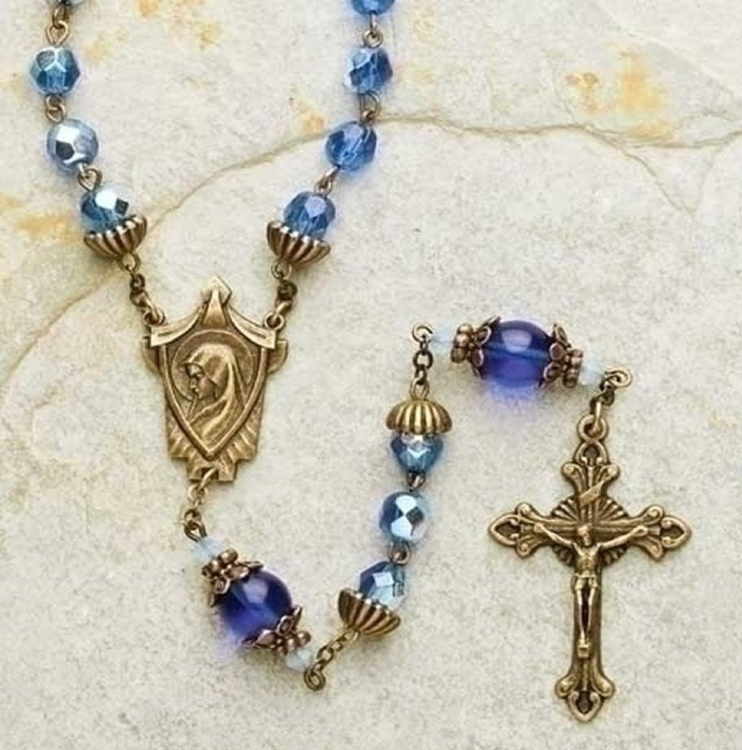 Baroque Rosary 2 Piece Set Sapphire Blue