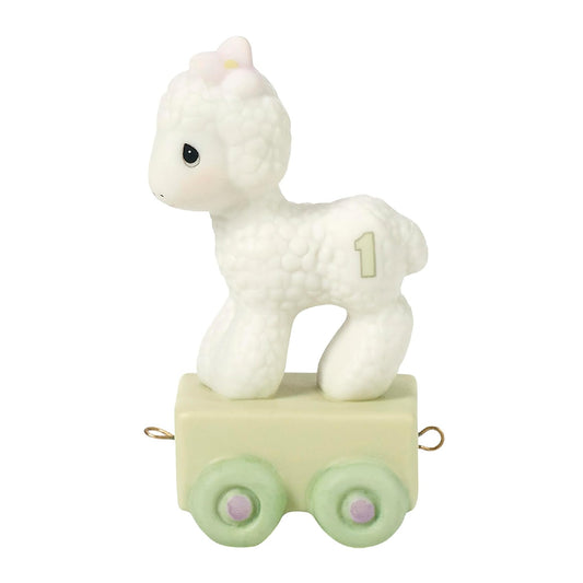 Birthday Train, Age 1, Happy Birthday Little Lamb, Bisque Porcelain Figurine