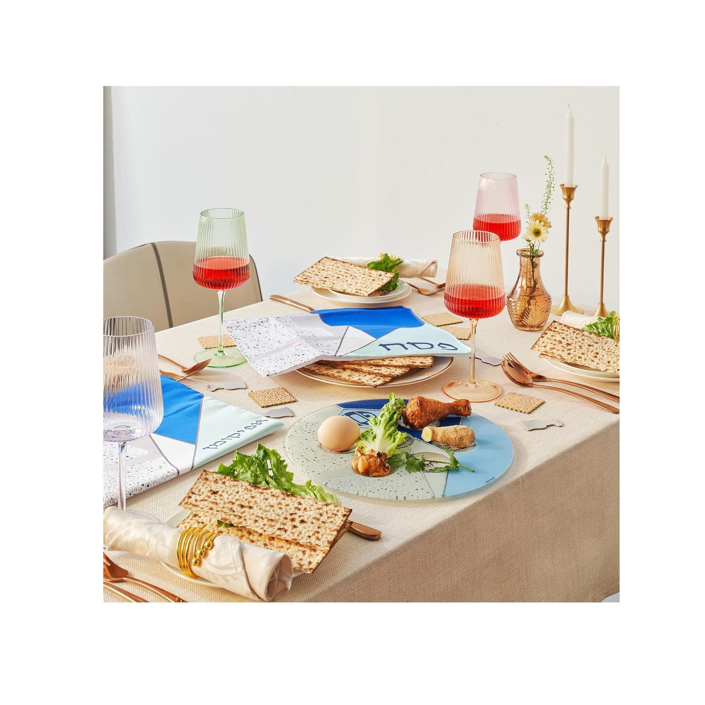 Blue Glass Seder Plate with Silver Glitter Accents