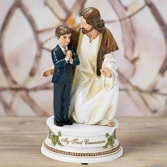 Boy First Communion Musical Figurine with Jesus