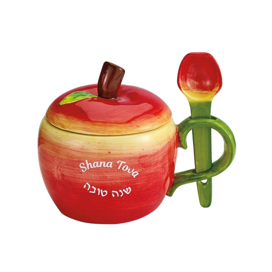 Ceramic "Shana Tova" Apple Honey Dish With Spoon