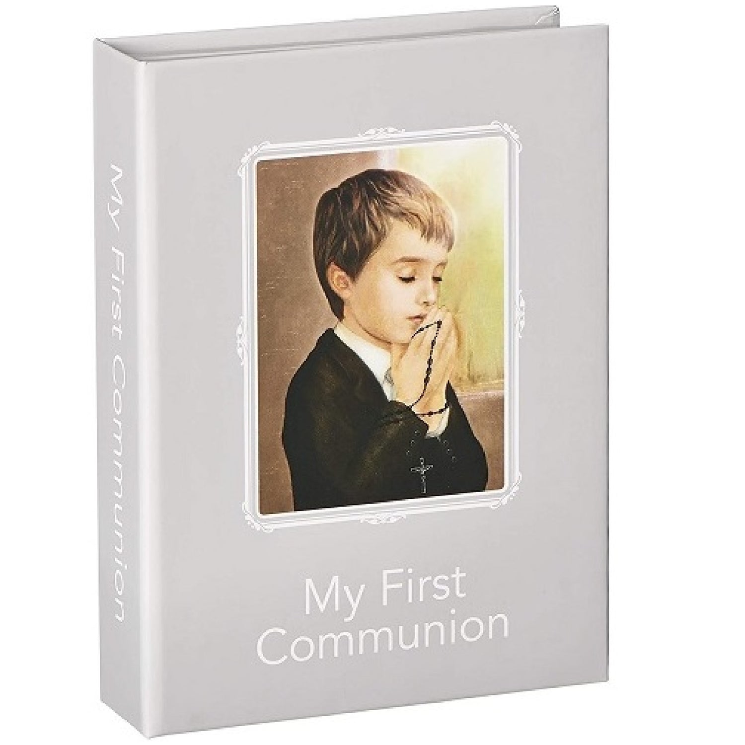 Catholic Continity Folder Communion 4PC Boy Grey Folder Set With Book, Rosary and Pin – Ria's ...
